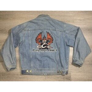 Vintage Orange County Choppers Jacket Mens Medium Denim Embroidered Biker